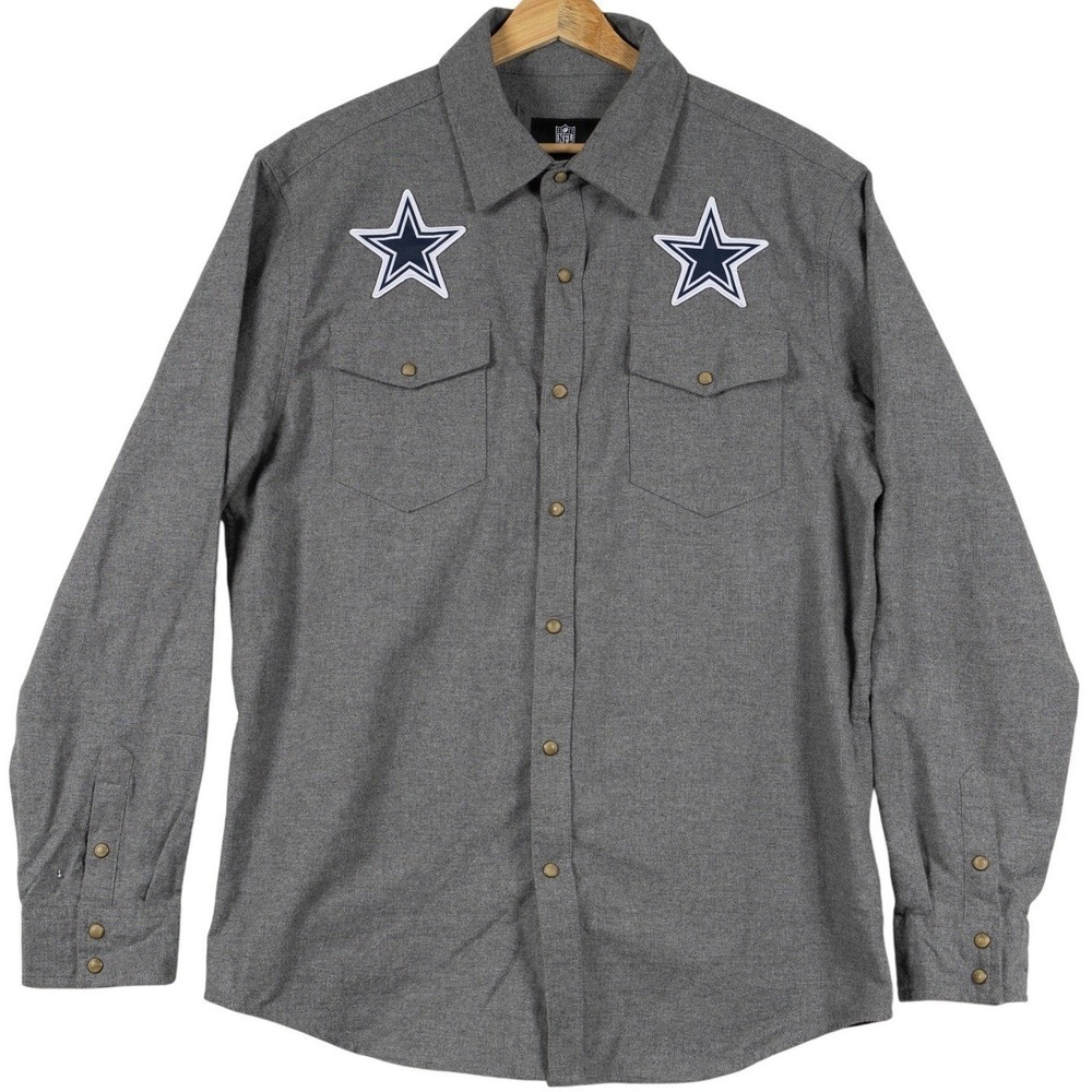NFL Dallas Cowboys Button Up DR Mens Long Sleeve Snap Front Shirt Grey M‎